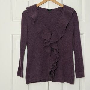 Talbots Petites Pure Cashmere Ruffle V-Neck Sweater Plum SP